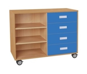 Skříňka kombinovaná se zásuvkami a policemi s kolečky - M101.126.barva