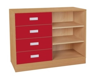 Skříňka kombinovaná se zásuvkami a policemi se soklem - M101.127.barva