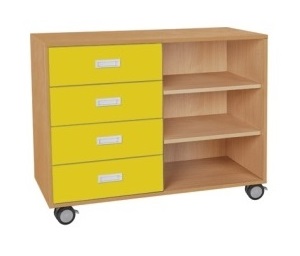 Skříňka kombinovaná se zásuvkami a policemi s kolečky - M101.128.barva