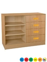 Skříňka kombinovaná se zásuvkami a policemi, se soklem - M10.125.barva