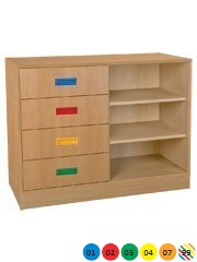 Skříňka kombinovaná se zásuvkami a policemi, se soklem - M10.127.barva