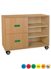 Skříňka kombinovaná se zásuvkami a policemi, s kolečky - M10.130.barva